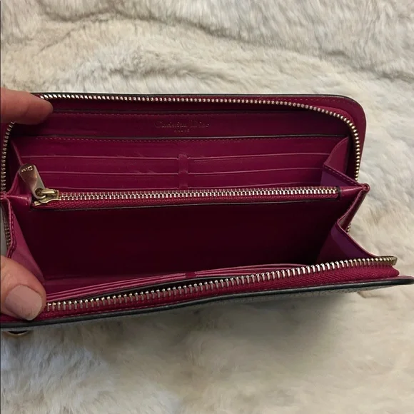 Christian Dior black and raspberry leather long zip around wallet with charms - Picture 3 of 17